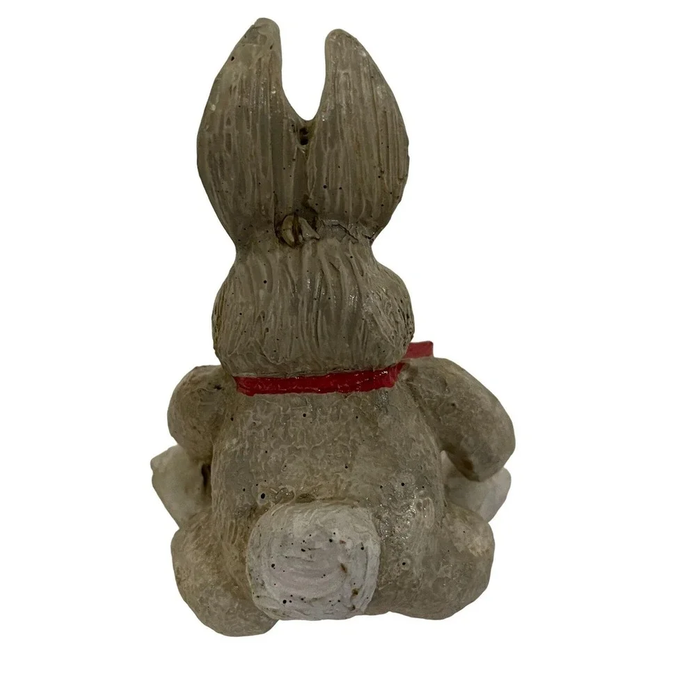 Unbranded Bunny Rabbit Figurine Unisex Small Tan Christmas Bow Holly Resin Decor